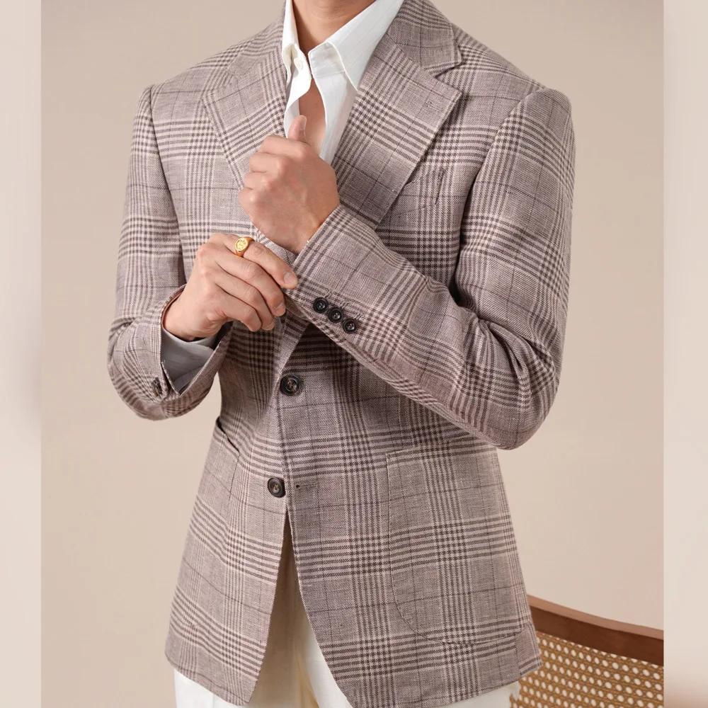 Blazer en lin à carreaux Prince italien pour homme, style décontracté et professionnel, rétro, doubl