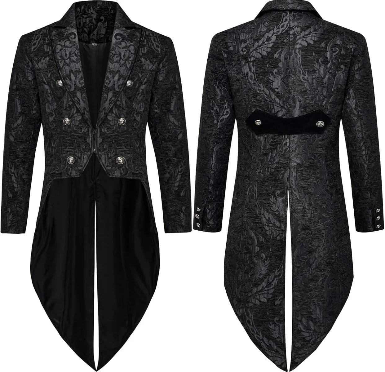 Tuxedo élégant en Jacquard doré pour hommes, manteau de queue gothique Steampunk Vintage pour hommes