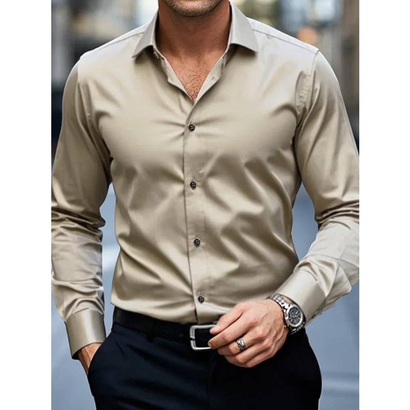 2025 chemise pour hommes flambant neuf couleur unie à manches longues intelligent décontracté quatre