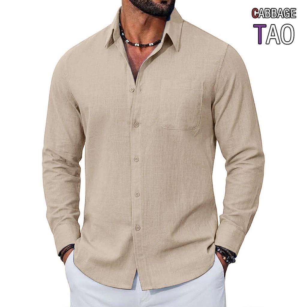 Chemises en lin à manches longues pour hommes, nouvelle collection premium, hauts en coton respirant