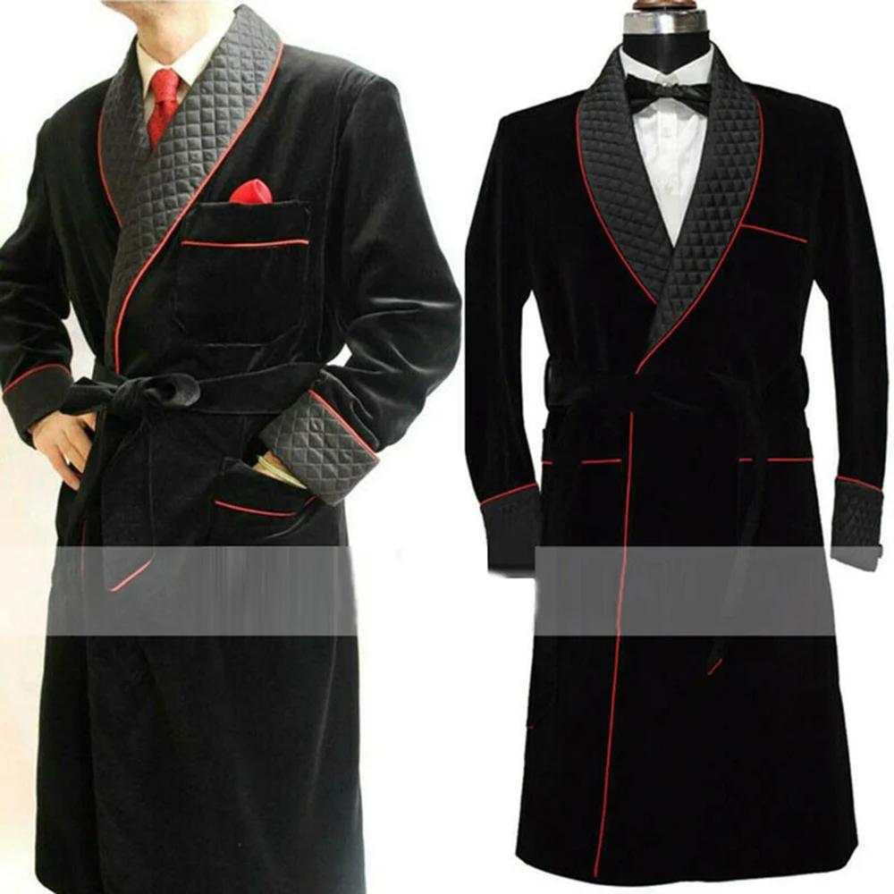 Veste Longue en Velours Noir/Bordeaux pour Homme, Costume Zone Me, Manteau de Mariage, Smoking Terno
