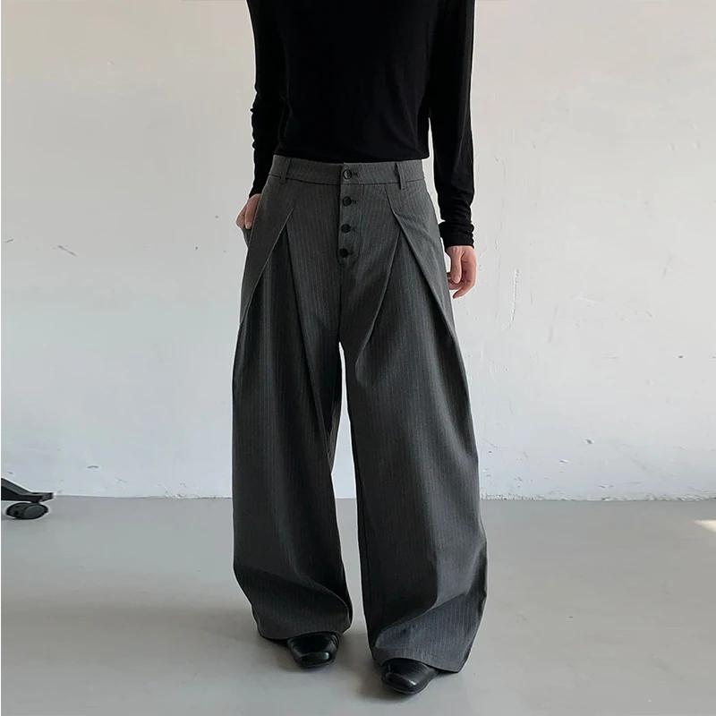 Automne hommes boucle Design costume pantalon de luxe taille haute rayé robe pantalon américain rétr