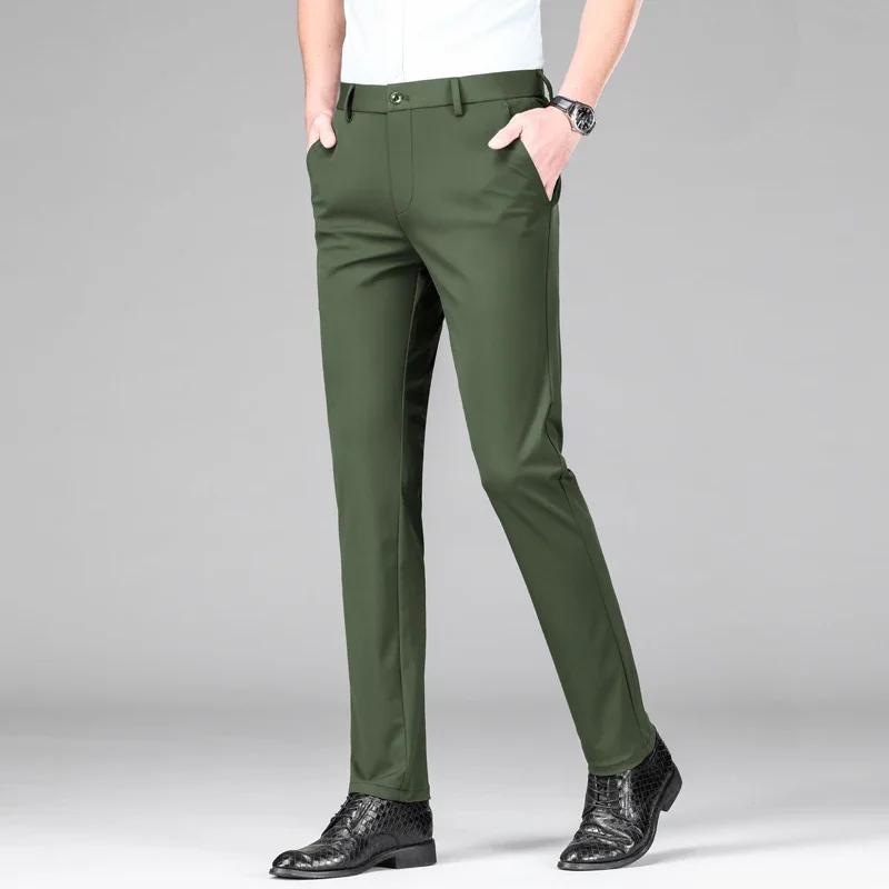Pantalon de costume d'affaires en soie glacée pour hommes, haute élasticité, vert armée, bleu, élast