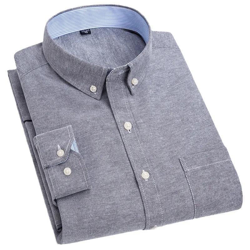 Chemise à manches longues pour hommes, sans repassage, Oxford, filature, slim, décontractée, confort