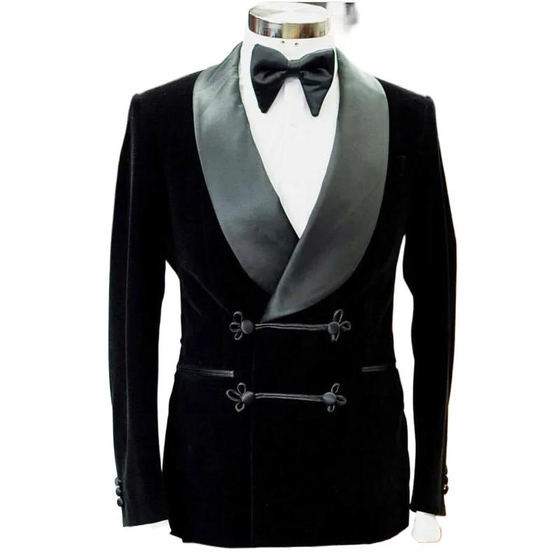 Veste de fumée en velours noir, 1 pièce, Blazer avec boutons, manteau de luxe pour mariés, mariage,