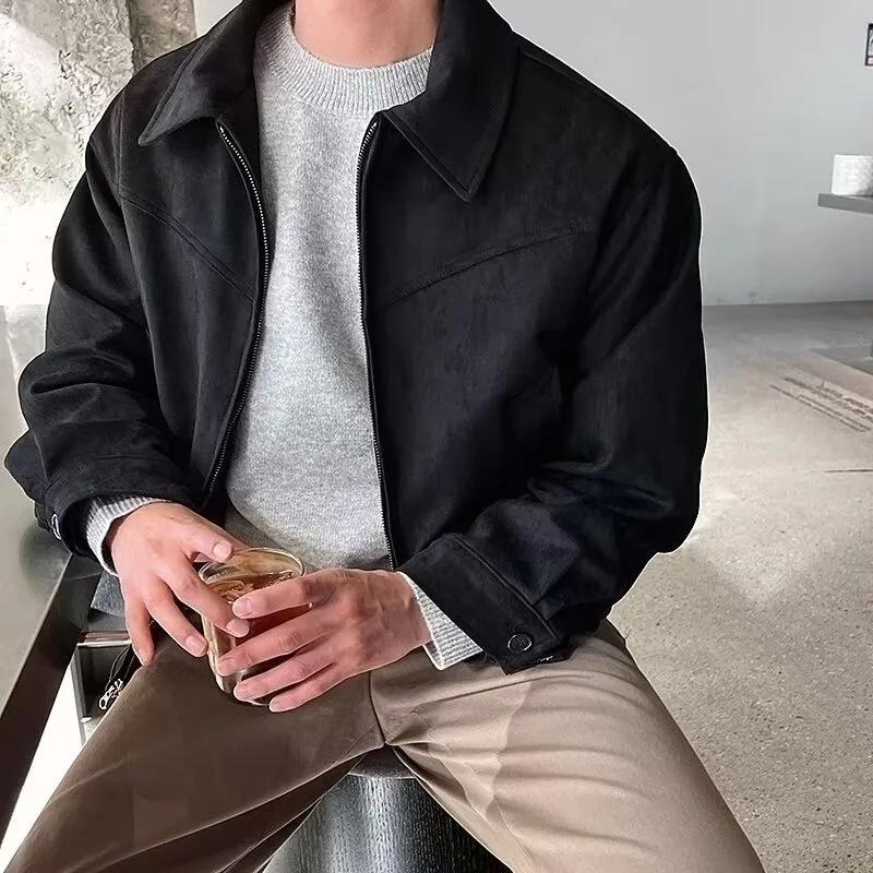 Vestes en daim pour hommes automne rétro Bomber veste décontractée mode Vintage court volant mince v