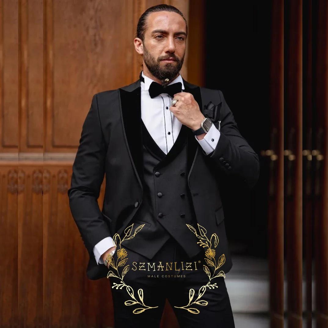 Costume pour hommes, veste de mariage, pantalon, gilet, ensemble 3 pièces, robe de soirée formelle,