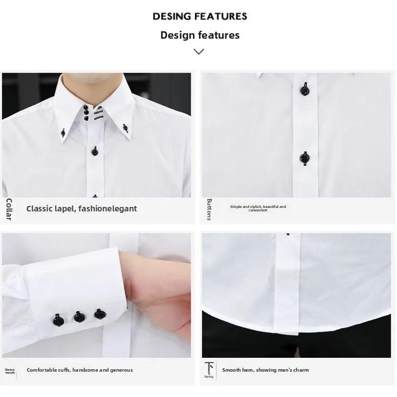 Chemise de direction pour hommes, coupe coréenne, tenue de bureau formelle à pression permanente, re