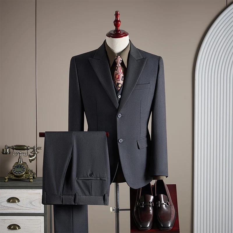 Ensemble de costume en laine haut de gamme pour homme, costume trois pièces élégant et tendance pour
