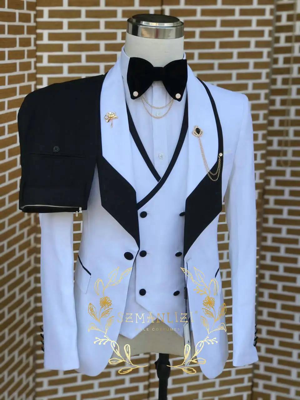 Costumes de mariage pour hommes, Style à la mode, coupe cintrée, Blazer à revers, gilet et pantalon,