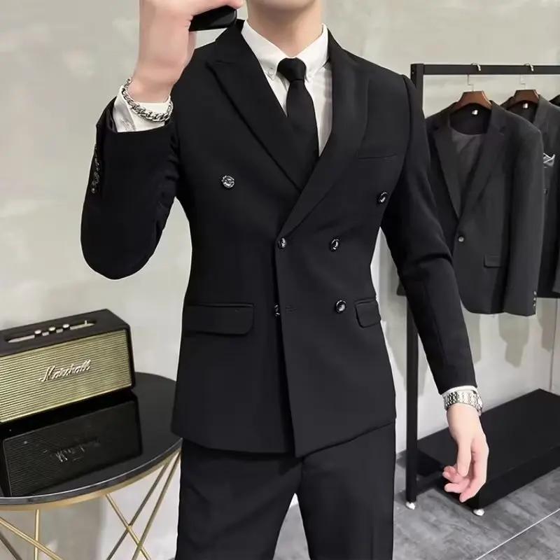 Veste de Costume Homme Élégante Croisée Style Britannique Décontracté Professionnel Manches Longues