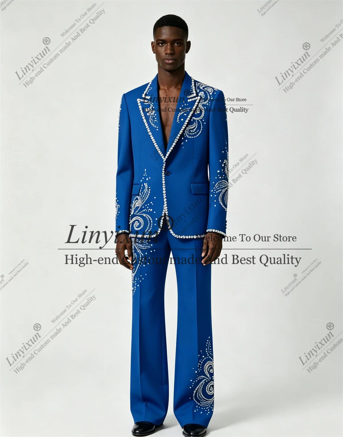Costume Homme Élégant 2 Pièces pour Soirée et Bal de Promo, Blazer Personnalisé Diamanté, Smoking de