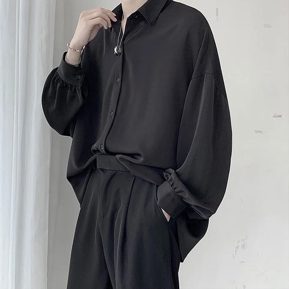 Chemises à manches longues avec cravate noire gratuite pour hommes, chemisiers coréens confortables,