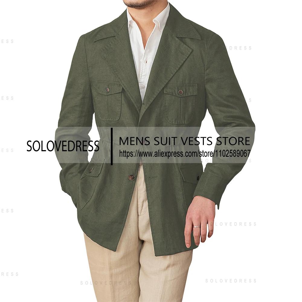 Veste en lin simple boutonnage col à revers coupe ajustée lin costumes pour hommes veste d'été Blaze