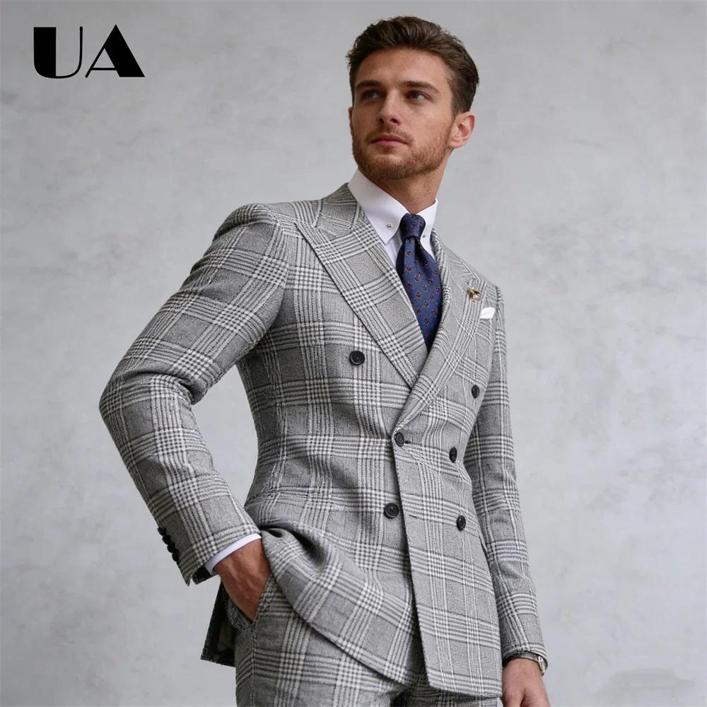 Ensemble de costume rétro à carreaux comprenant veste et pantalon, costume formel pour homme, veste