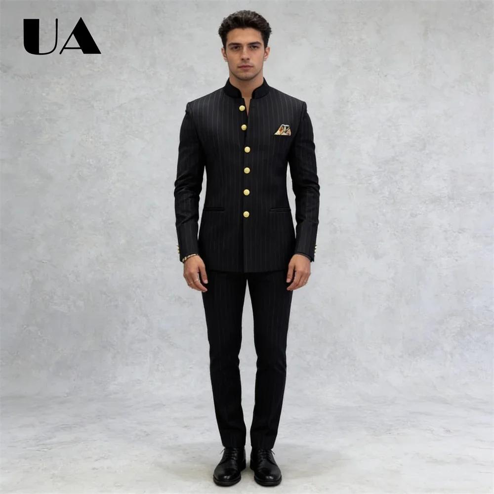 Ensemble de costume 2 pièces pour homme Stripe, col semi-montant, tenue de costume élégante pour soi