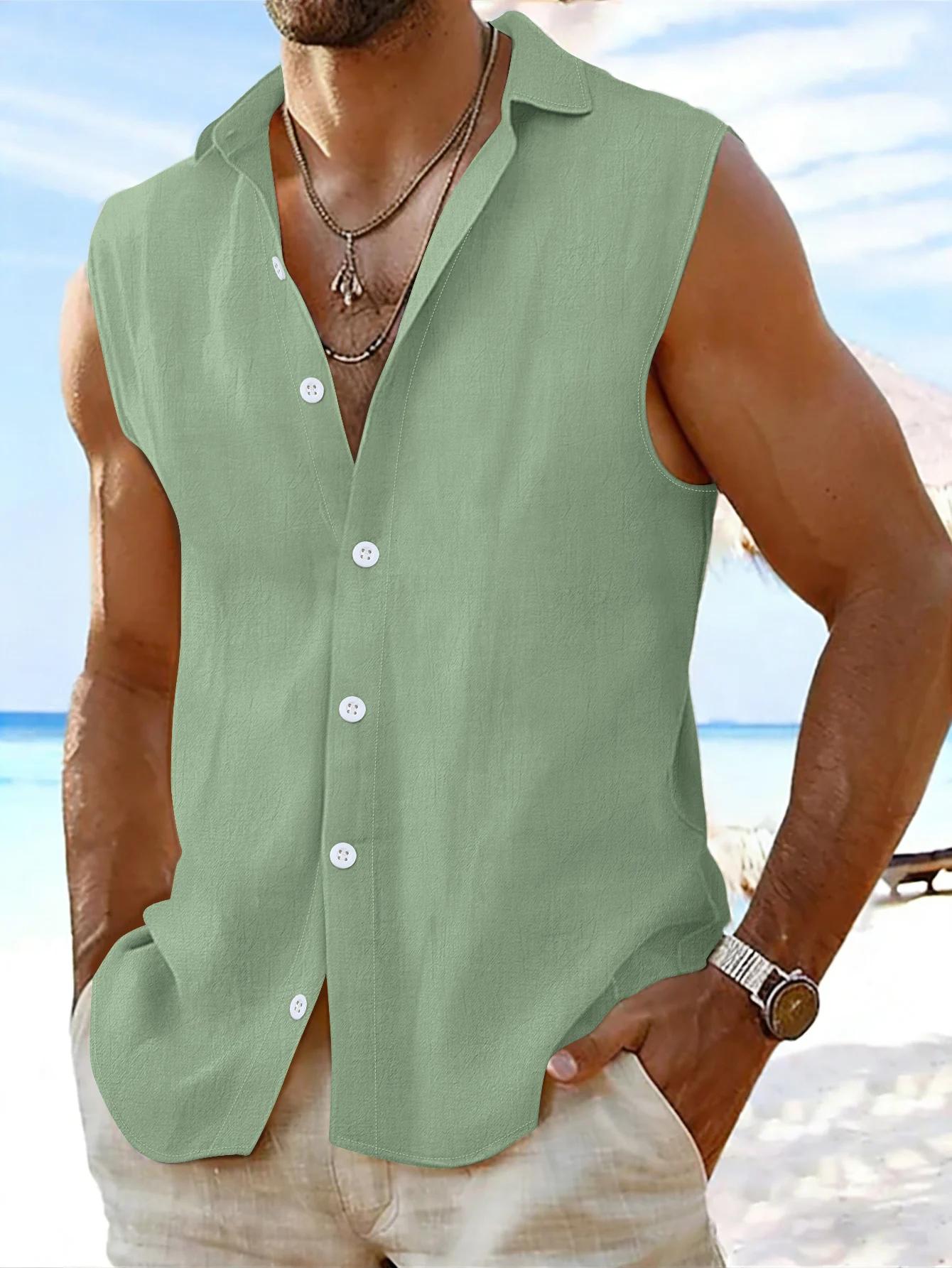 Gilet sans manches en coton et lin pour homme, nouveau style décontracté ample, cardigan ouvert, été