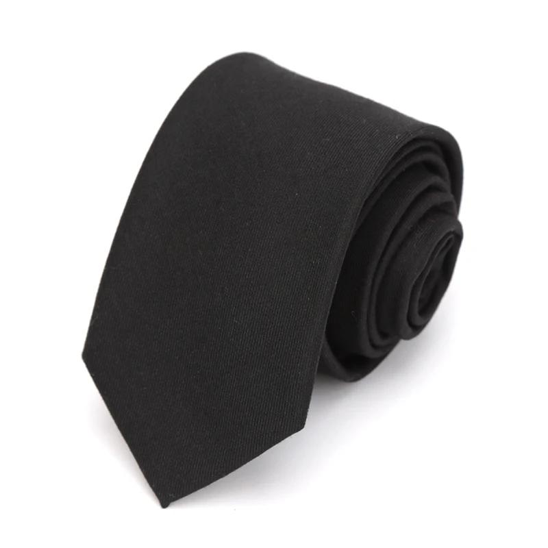 Cravate en coton noir solide pour hommes, col étroit, Slim, pour mariage, affaires, costume de fête