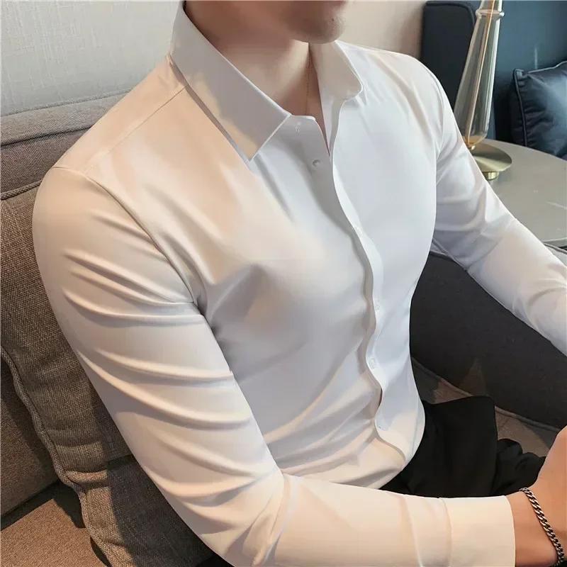 Chemise slim ultra-extensible pour hommes de qualité supérieure – Chemise formelle d'affaires soyeus