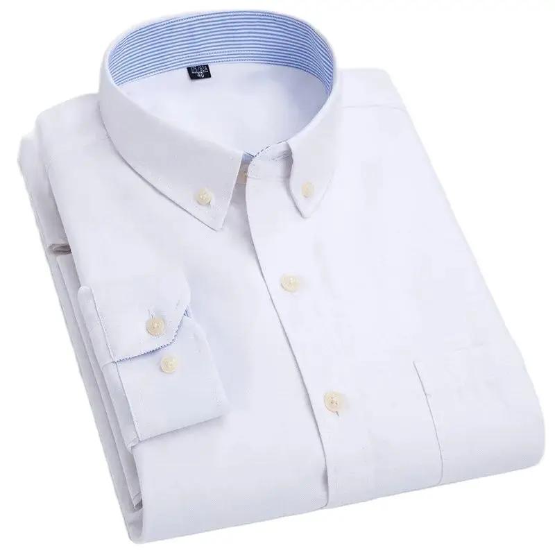 Chemise à manches longues pour hommes, sans repassage, Oxford, filature, slim, décontractée, confort