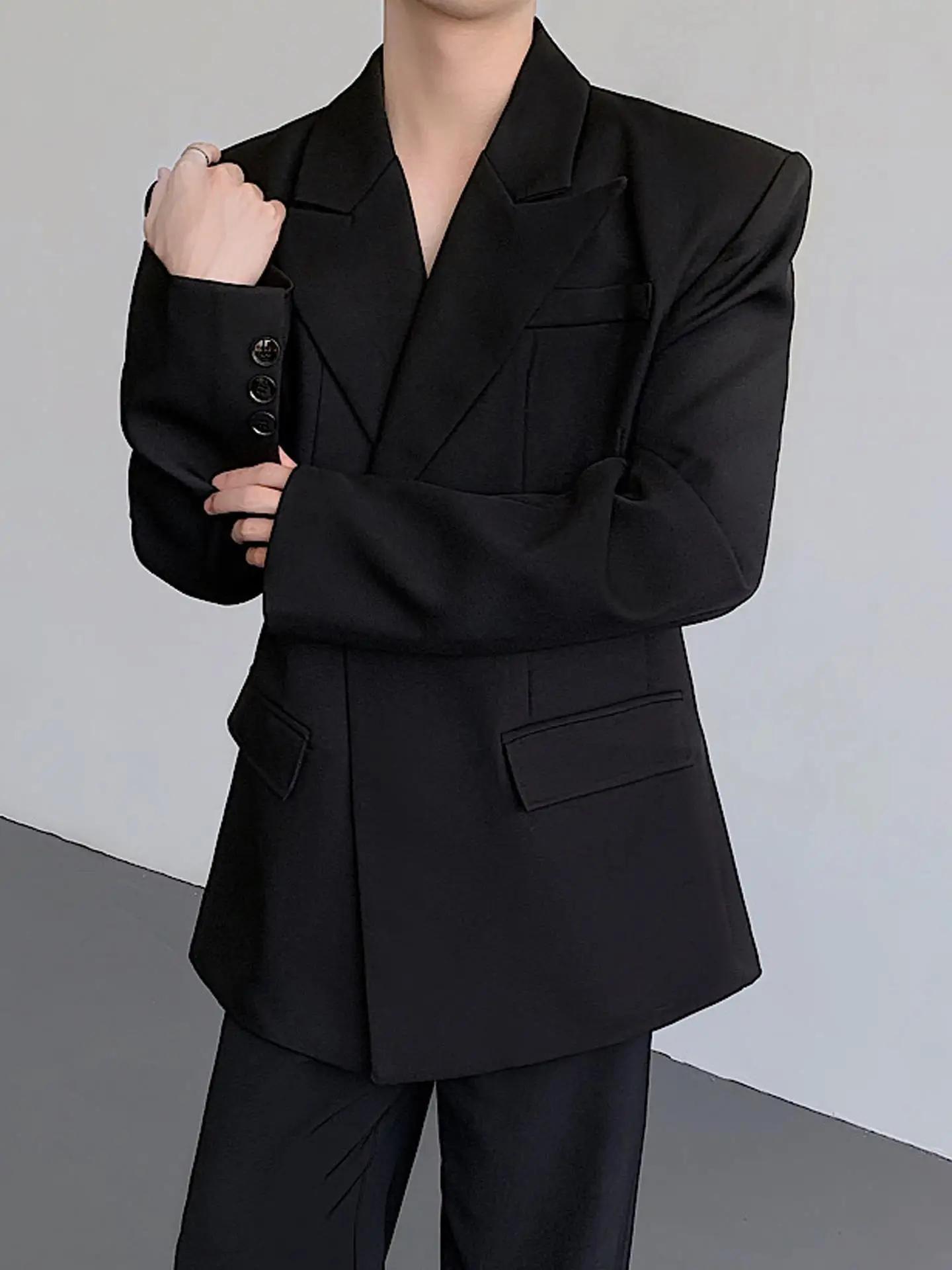 Veste de costume décontractée noire pour homme, style britannique, mode jeune, en fibre de polyester
