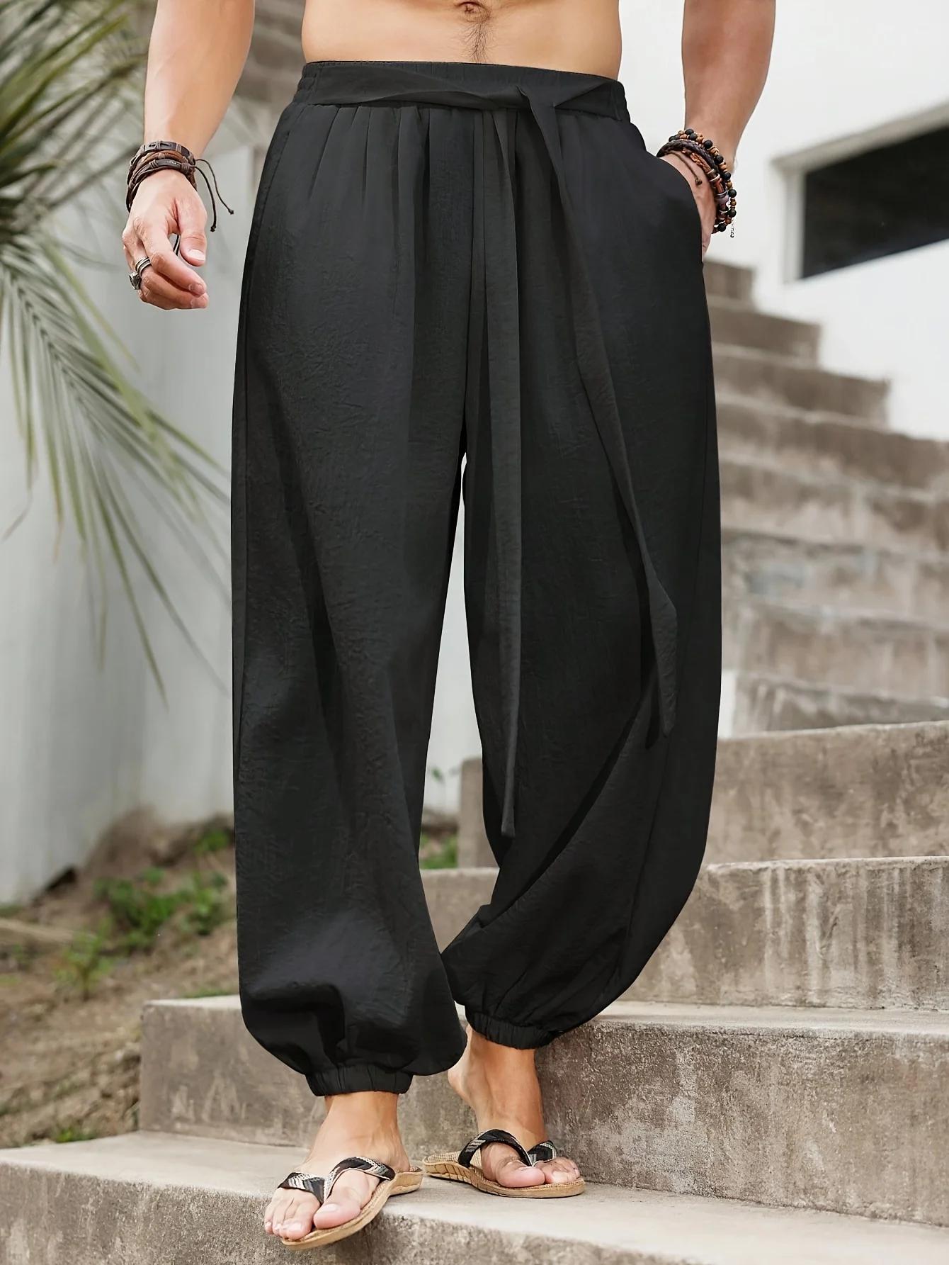 FGKKS flambant neuf hommes pantalons mode Style ample confortable coton pantalon homme noir solide p