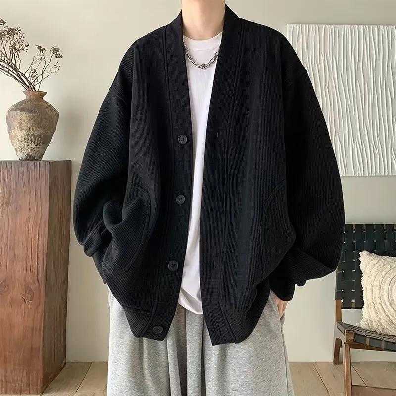 Veste tricotée col en V gaufré pour homme – Nouvelle collection 2026 – Coupe ample