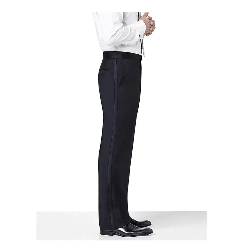 Pantalon noir à rayures en satin pour homme, droit, long, classique, business, formel, fête de maria