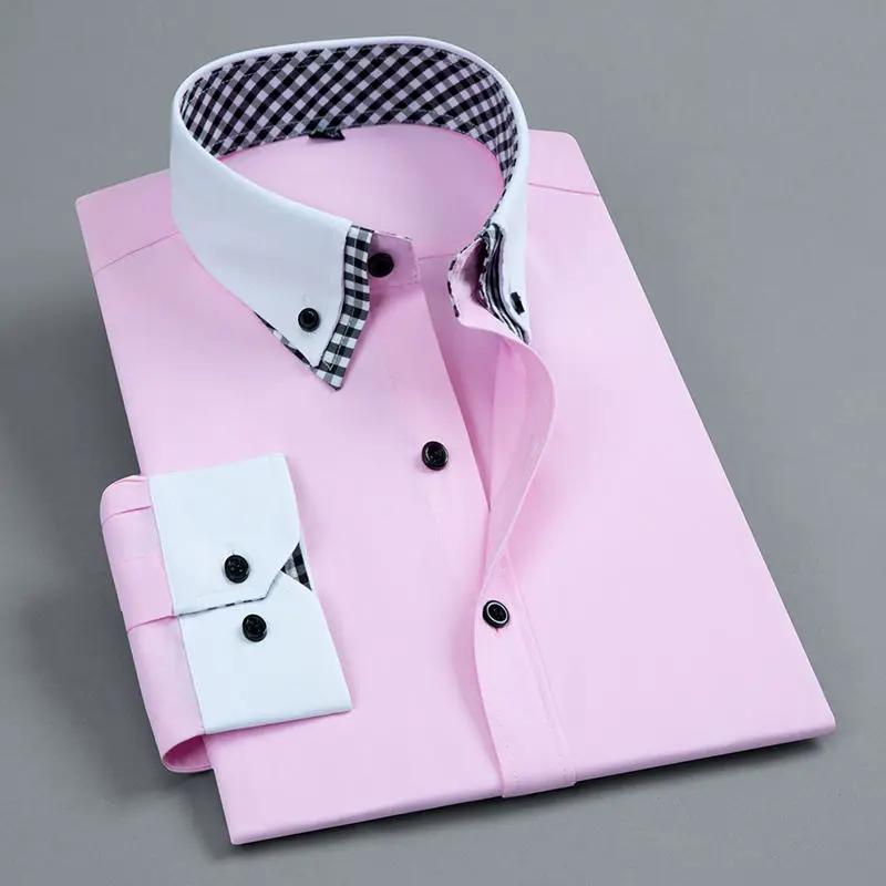 Chemise habillée à manches longues pour hommes Non fer Double couche affaires formelle coupe réguliè