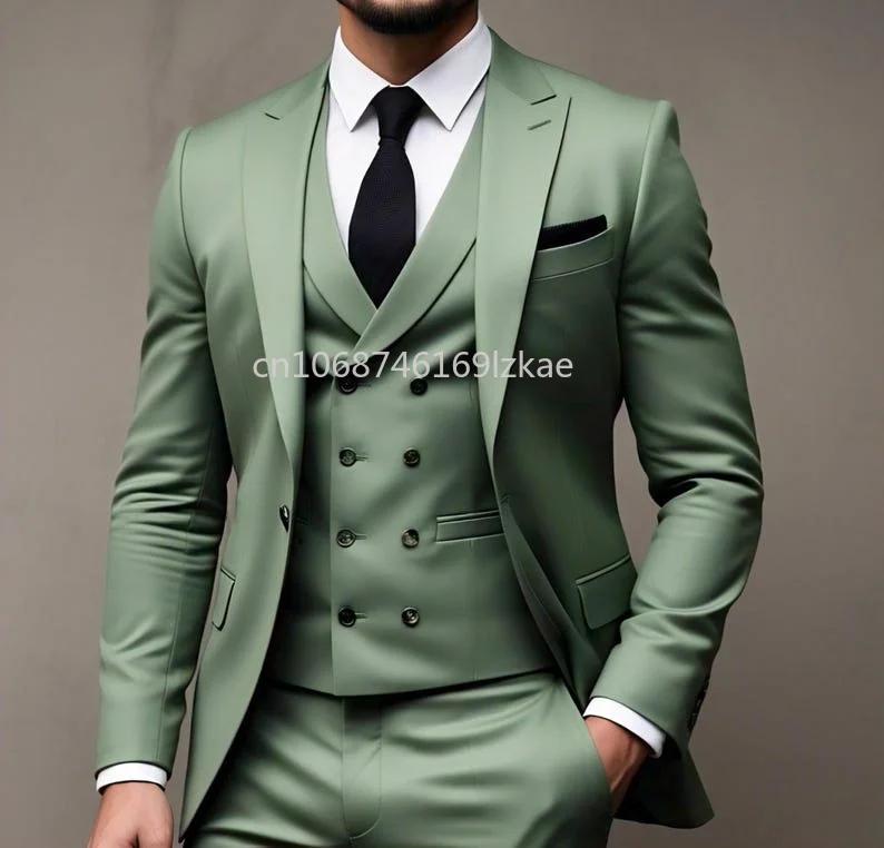 Costume 3 pièces vert costume de fête de mariage Traje Americana Hombre