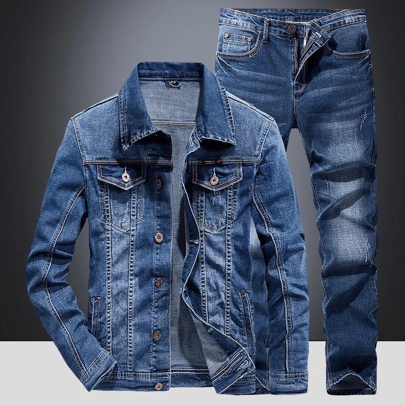 Costume en Denim pour hommes, coupe ample, grande taille, tendance, deux pièces, étudiant, vêtements