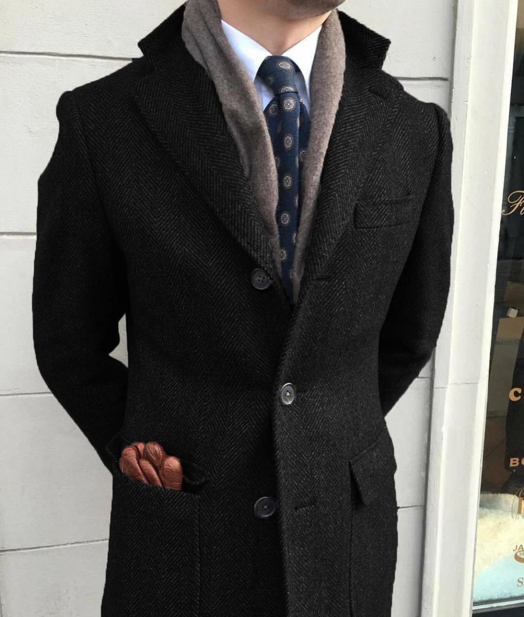 Blazer classique en laine Tweed à chevrons pour homme, manteaux de costume pour automne et hiver, si