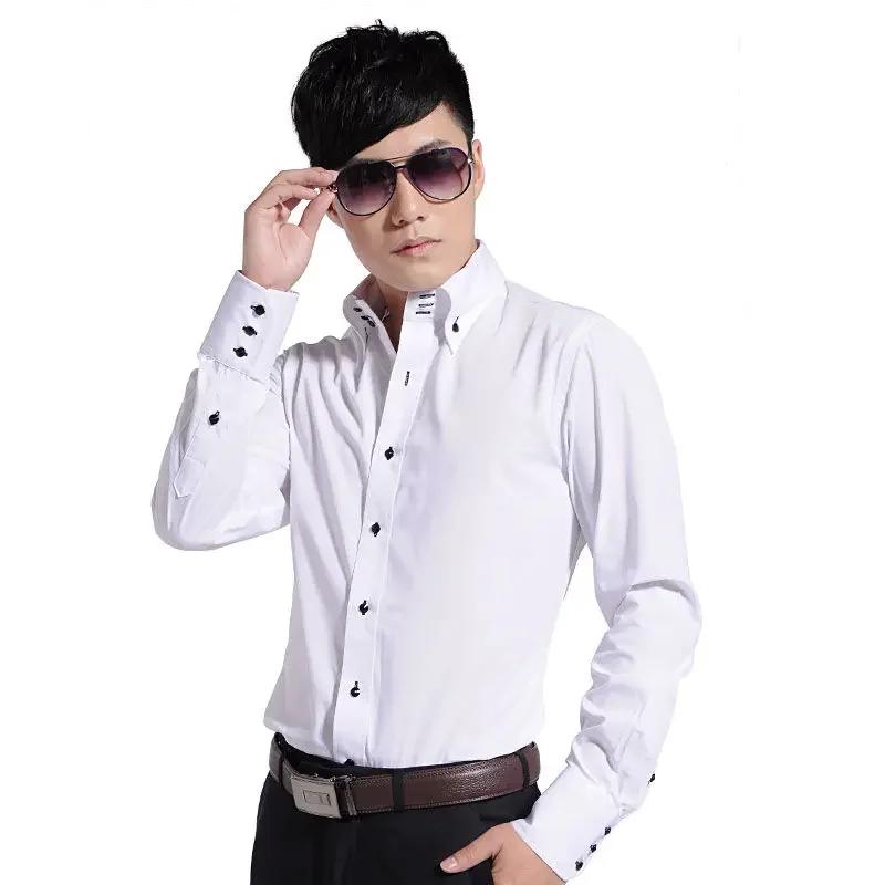 Chemise habillée pour hommes col boutonné formel affaires à manches longues décontracté mode coréenn