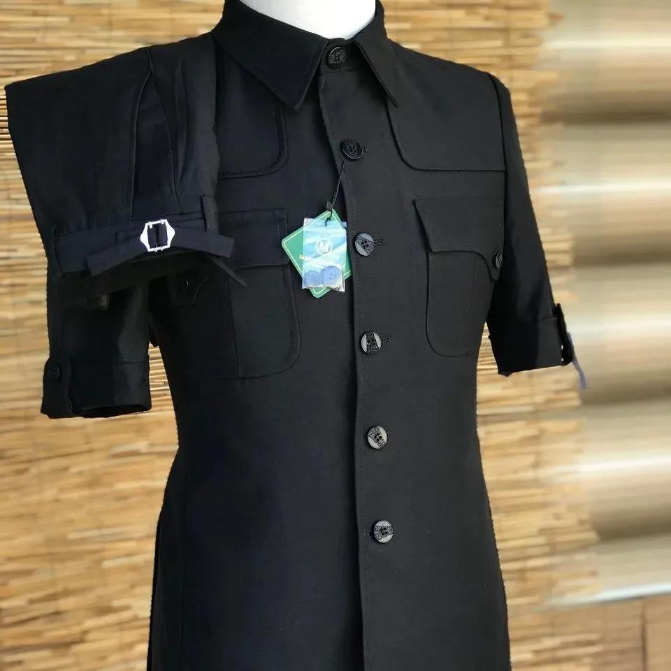 Costume marron pour hommes d'affaires, Tuxedos de fête de mariage, coupe cintrée, manches courtes, C