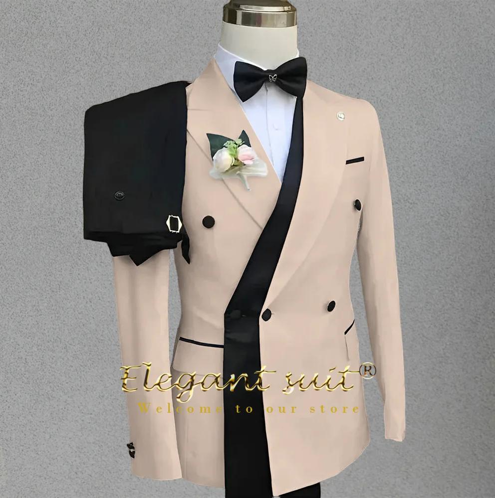 Costume élégant 2 pièces pour hommes, Blazer et pantalon au Design contrasté blanc et noir, robe for