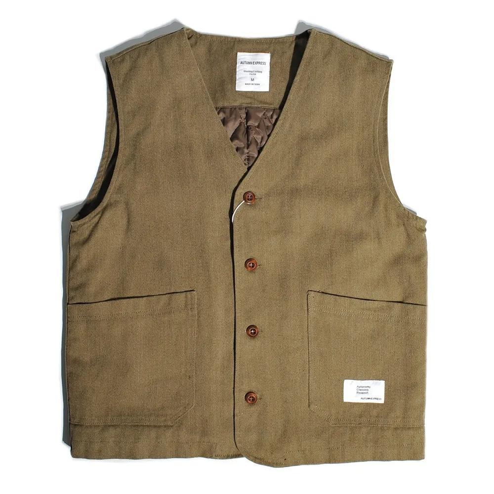 Gilet matelassé en toile de coton épaisse style rétro américain pour homme, col en V, coupe ample, d