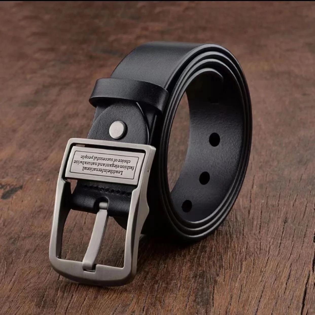 Ceinture en cuir de vachette pour hommes, broche en alliage métallique, sangle de taille décontracté