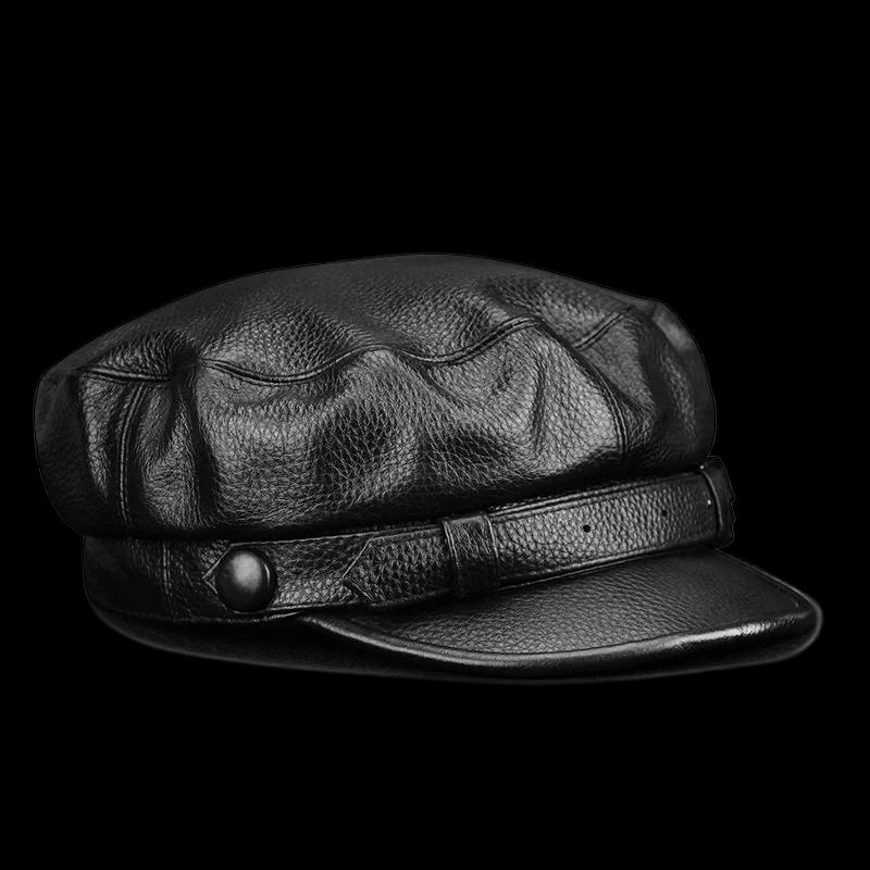 Béret en cuir de vachette véritable pour homme, chapeau de gavroche, casquette de baseball, classiqu