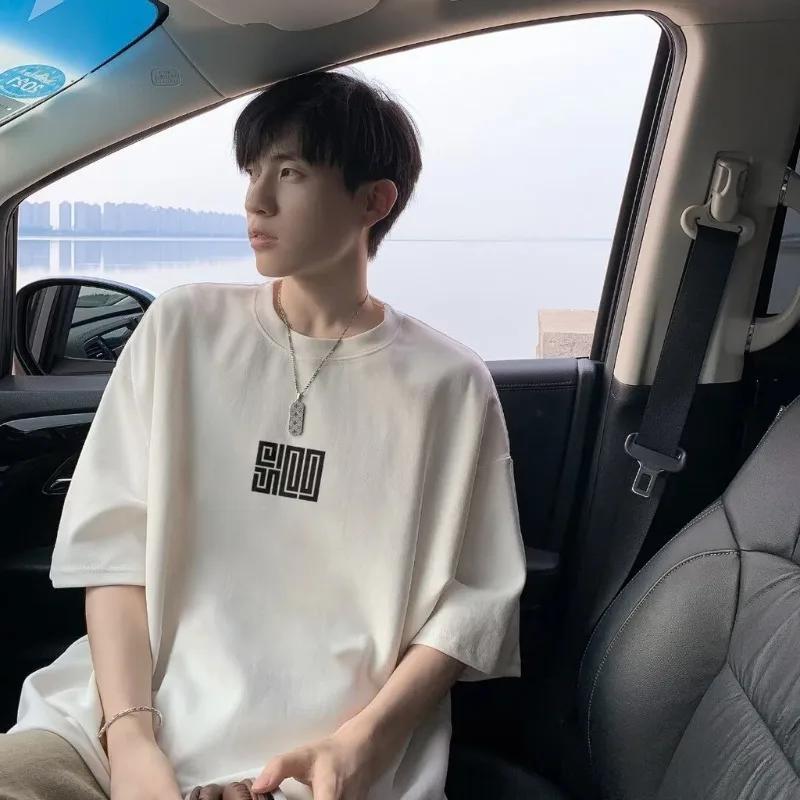 M-8XL hommes surdimensionné coupe ample T-shirt Style américain Simple icône impression à la mode T-