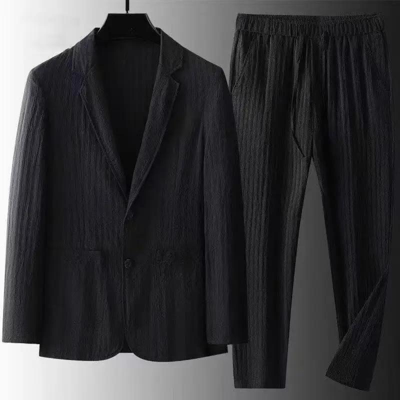Costume d'été pour homme, 2 pièces, blazer en lin léger, blazer slim + pantalon, vêtements décontrac