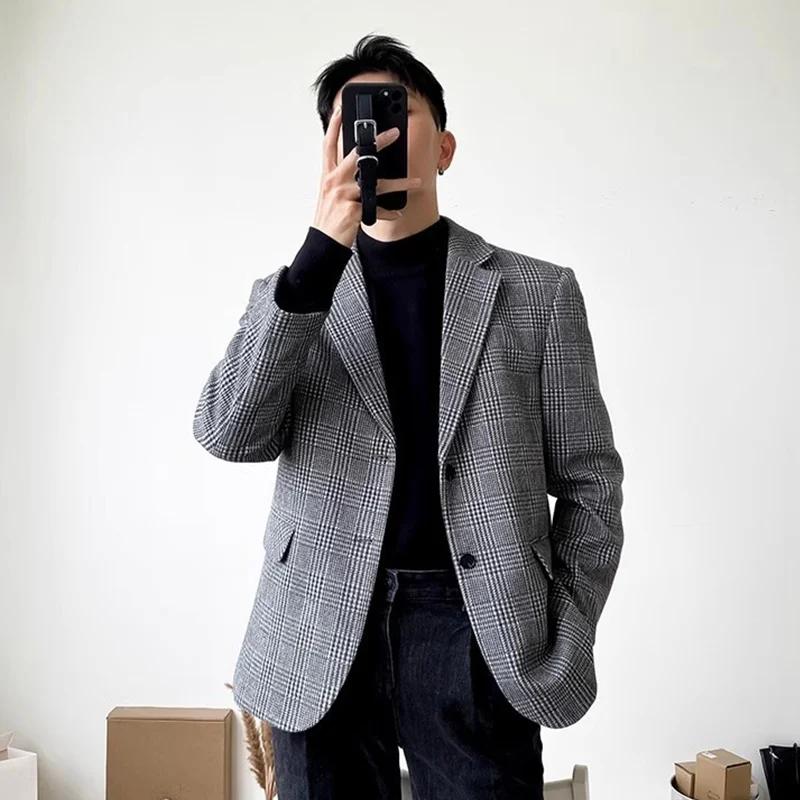 Veste de costume en laine de Style américain pour hommes pour le printemps et l'automne, Blazer ampl