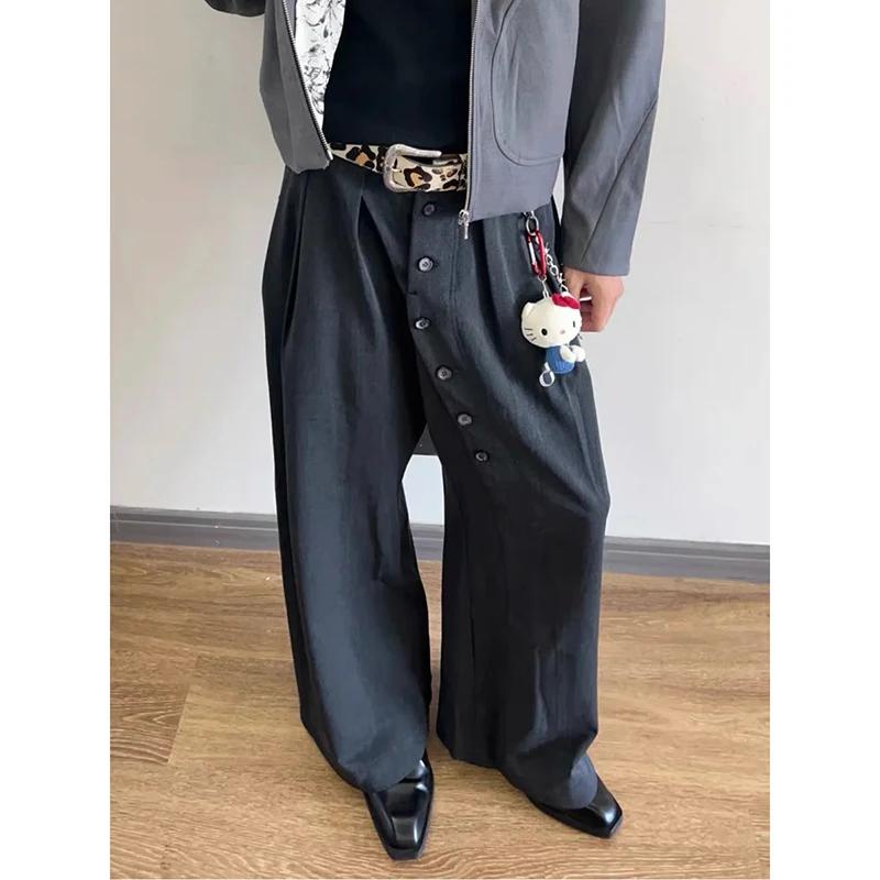Automne hommes couleur unie asymétrique bouton costume pantalon américain Vintage années 2000 mode t