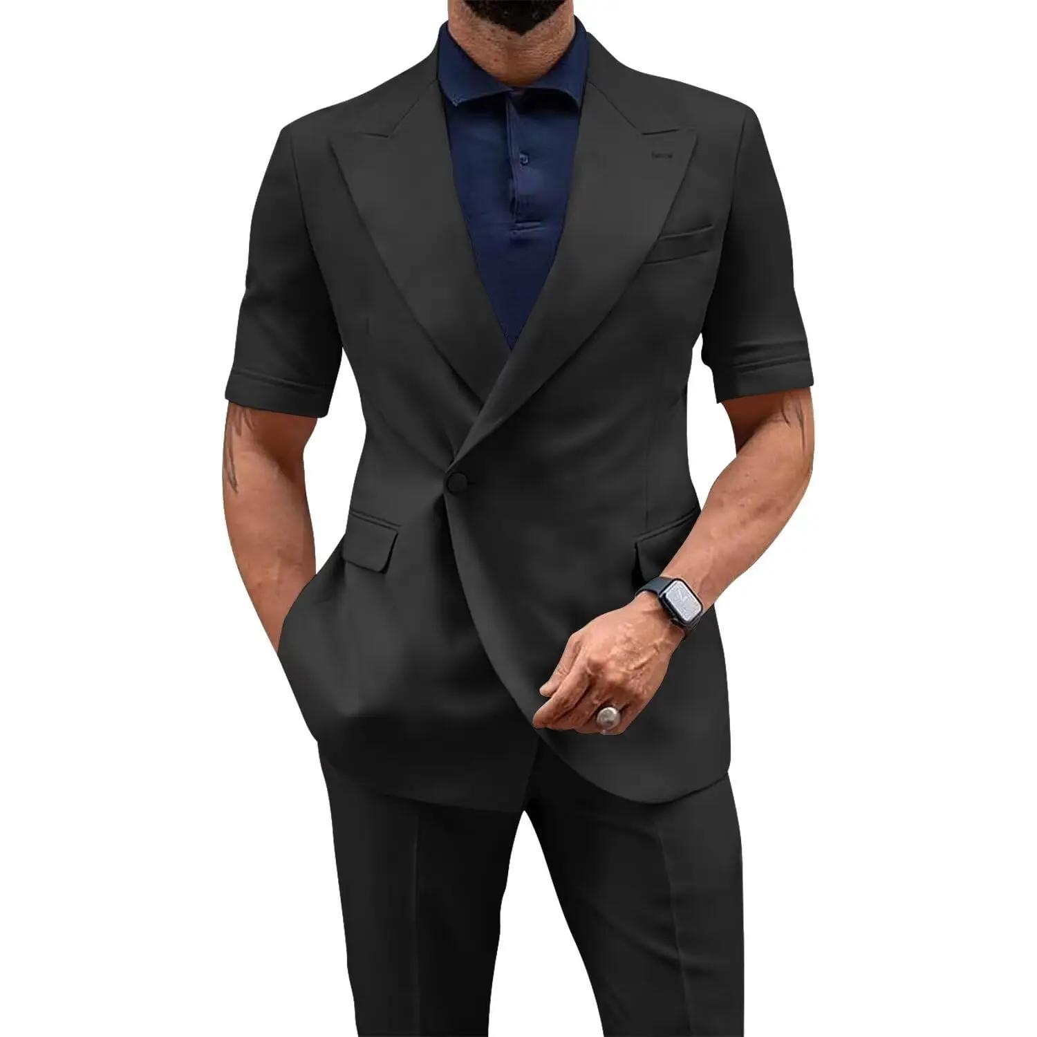 Costume homme sur mesure 2 pièces à manches courtes, coupe ajustée, décontracté, veste et pantalon,