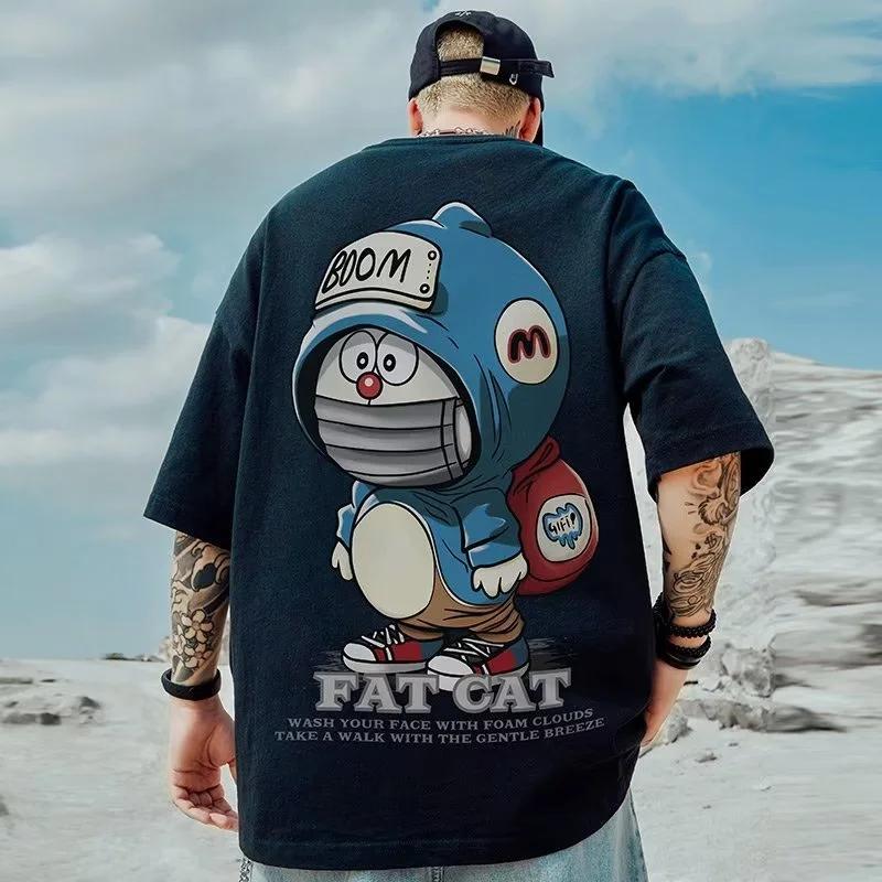 M-8XL hommes T-Shirt surdimensionné ample mode américaine Vintage masque Kitty imprimé T-Shirt Simpl