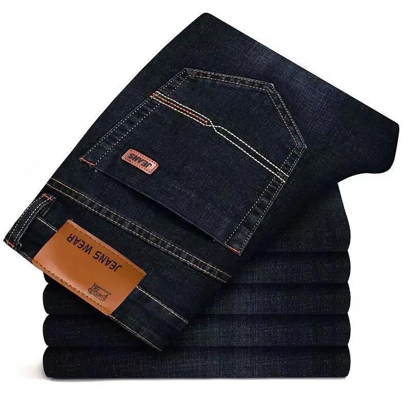 Wthinlee Nouveau Jean Homme Business Décontracté Coupe Droite Extensible Tendance Classique Bleu Noi