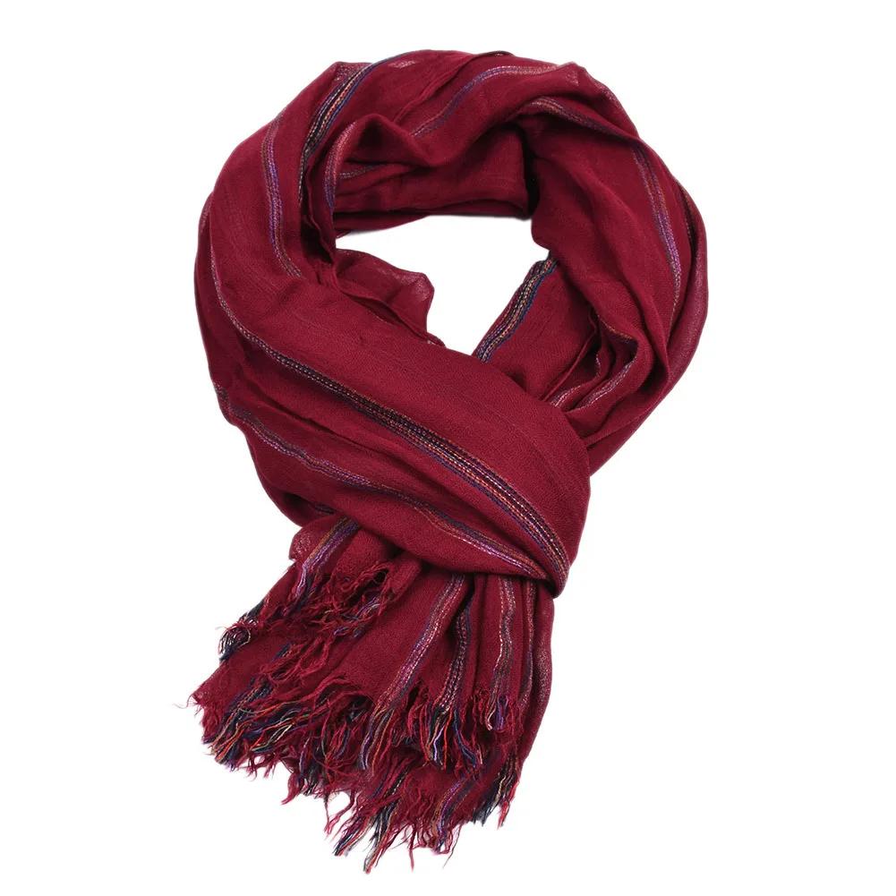 Écharpe en lin de coton rayé pour hommes, écharpes chaudes, gland court, châle Pashmina, accessoires