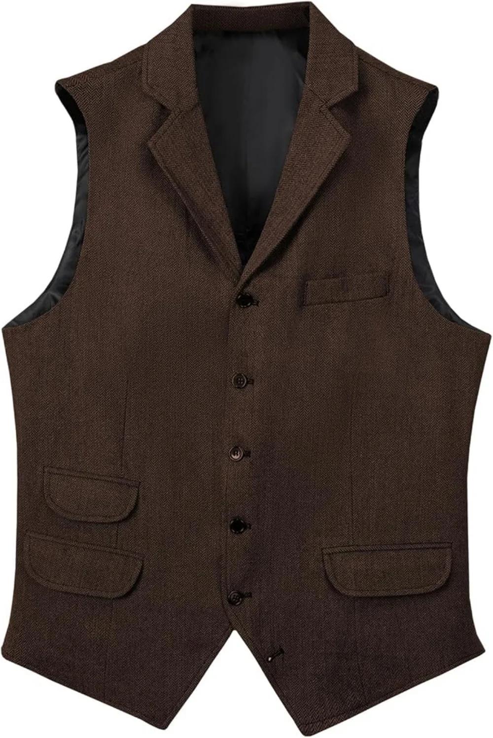 Gilet pour homme en tweed à chevrons, coupe ajustée, pour affaires et mariage
