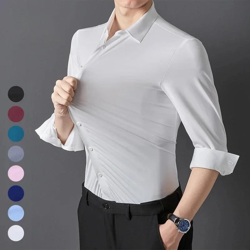 Chemise slim ultra-extensible pour hommes de qualité supérieure – Chemise formelle d'affaires soyeus