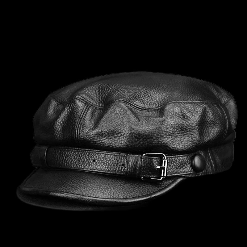 Béret en cuir de vachette véritable pour homme, chapeau de gavroche, casquette de baseball, classiqu