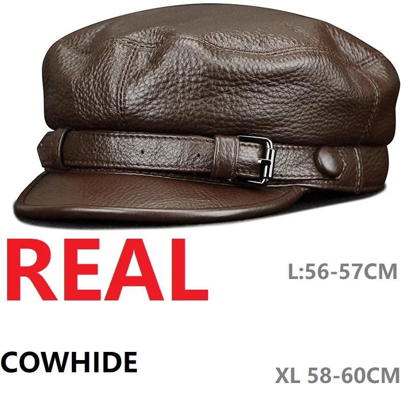 Béret en cuir de vachette véritable pour homme, chapeau de gavroche, casquette de baseball, classiqu